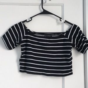 Black and White striped crop top